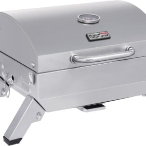 Royal Gourmet GT1001 Parrilla portátil de acero inoxidable, 10000 BTU Parrilla de gas de mesa para barbacoa con patas plegables y tapa con cerradura, campamento al aire libre, cubierta y portón