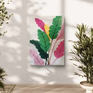 "Hojas vibrantes de primavera". Técnica: mixta sobre lienzo (óleo, arena y caolín). Medidas: 60x85